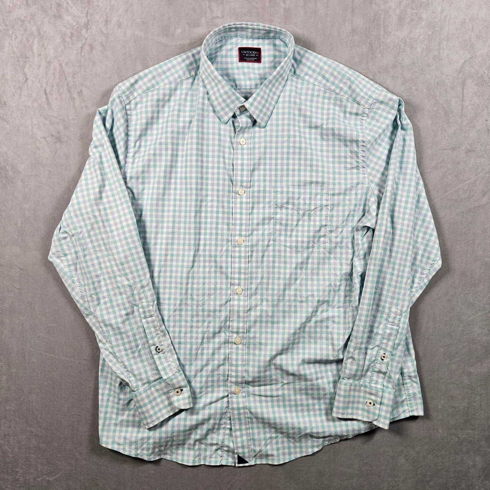 UNTUCKit Button Up Shirt Mens XXL Blue Gingham Check Nylon Performance Pocket - Picture 2 of 10